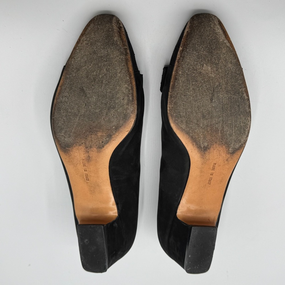 Salvatore Ferragamo Vara Pumps Women 7.5C Black Suede Bow Logo Italy Vintage - Picture 7 of 9